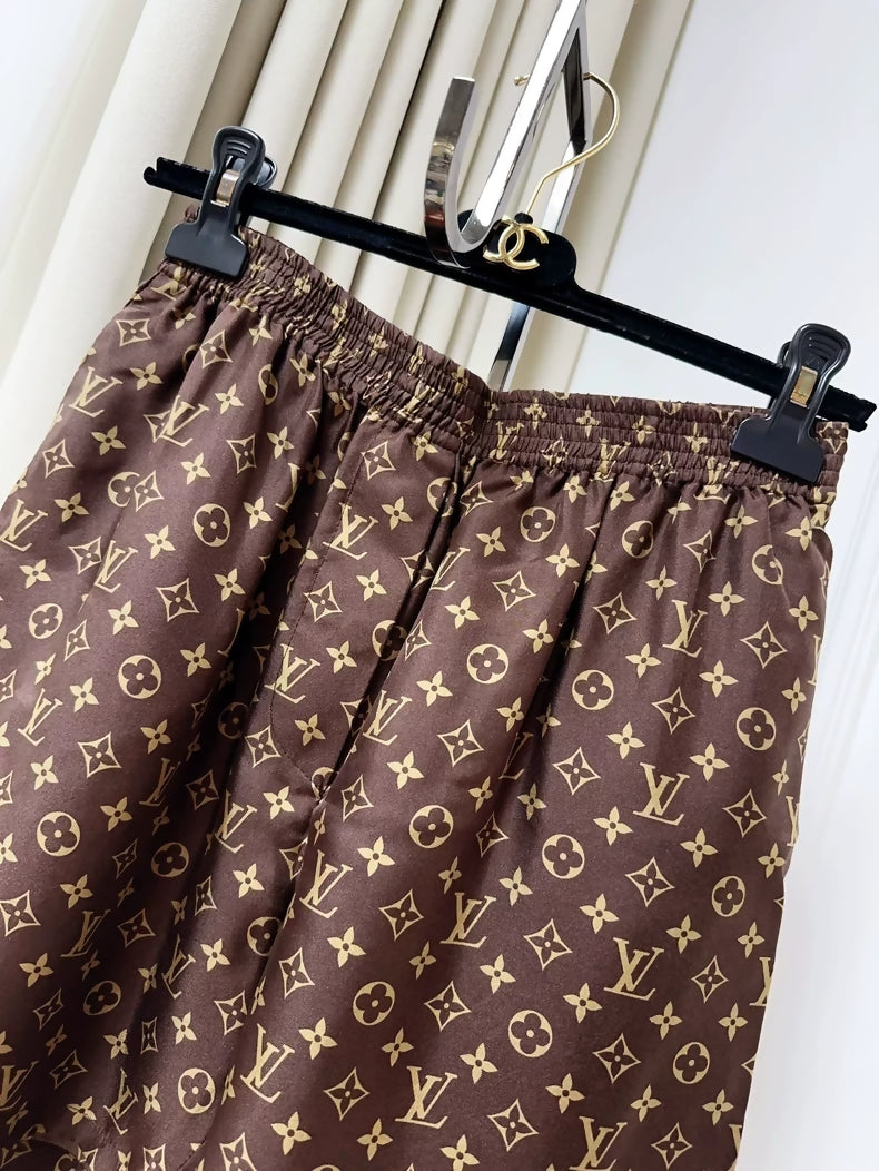 Louis Vuitton monogrammed brown/khaki silk shorts