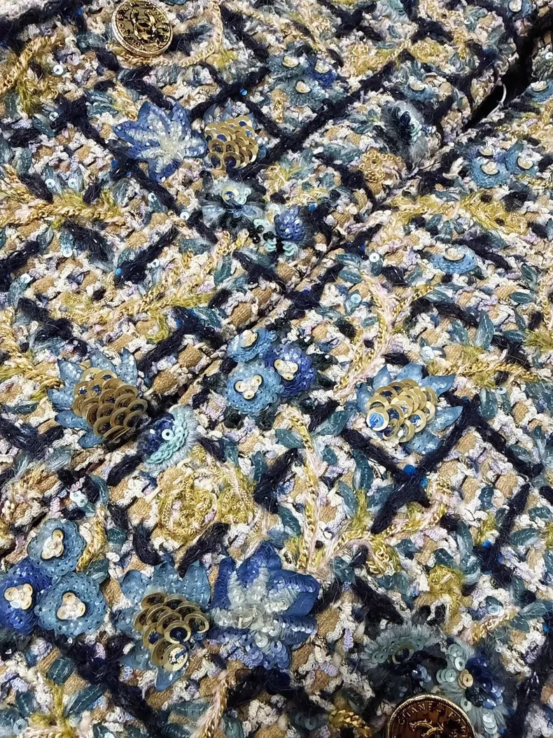 Chanel 21A khaki and blue sequined embroidered vest