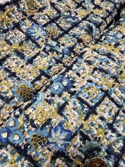 Chanel 21A khaki and blue sequined embroidered vest