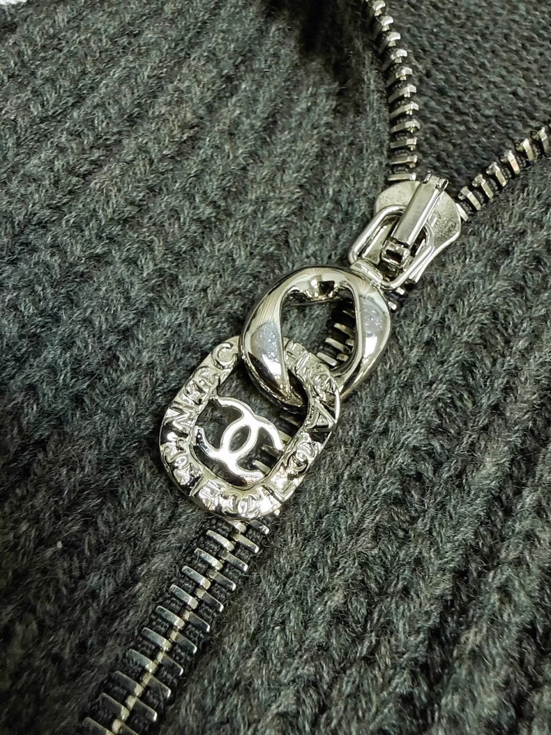 Chanel 24A grey zip-up collar knit vest