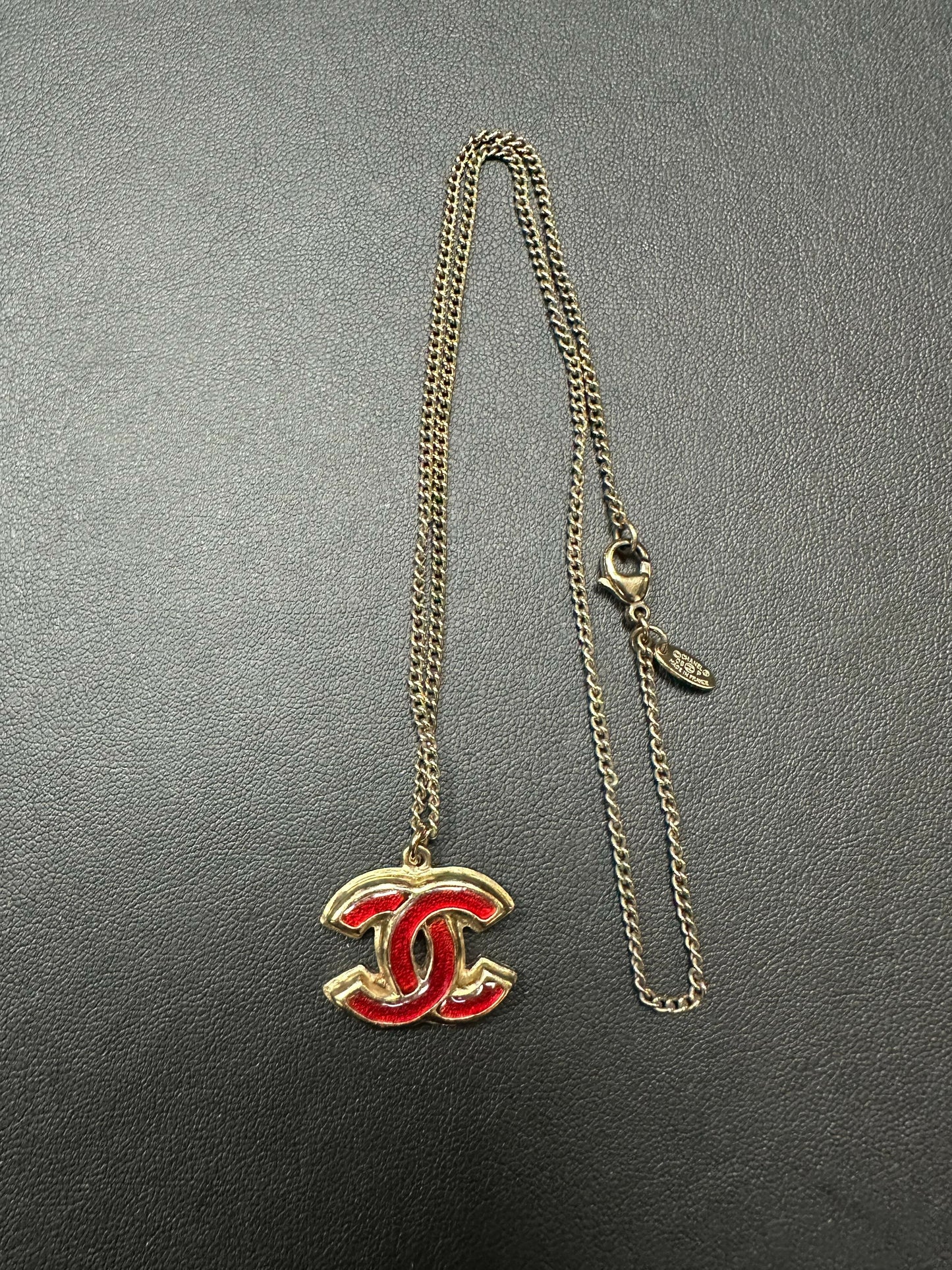 Chanel Vintage 2008 Gripoix and Metal Red COCO Mark Pendant Necklace