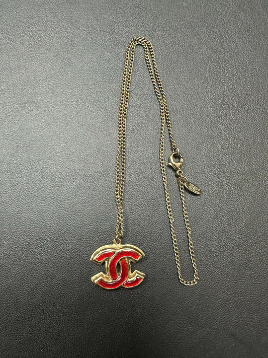 Chanel Vintage 2008 Gripoix and Metal Red COCO Mark Pendant Necklace