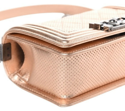 Chanel 15C Paris Dubai Rose Gold Metallic Calfskin Perforated Small Boy Flap Bag