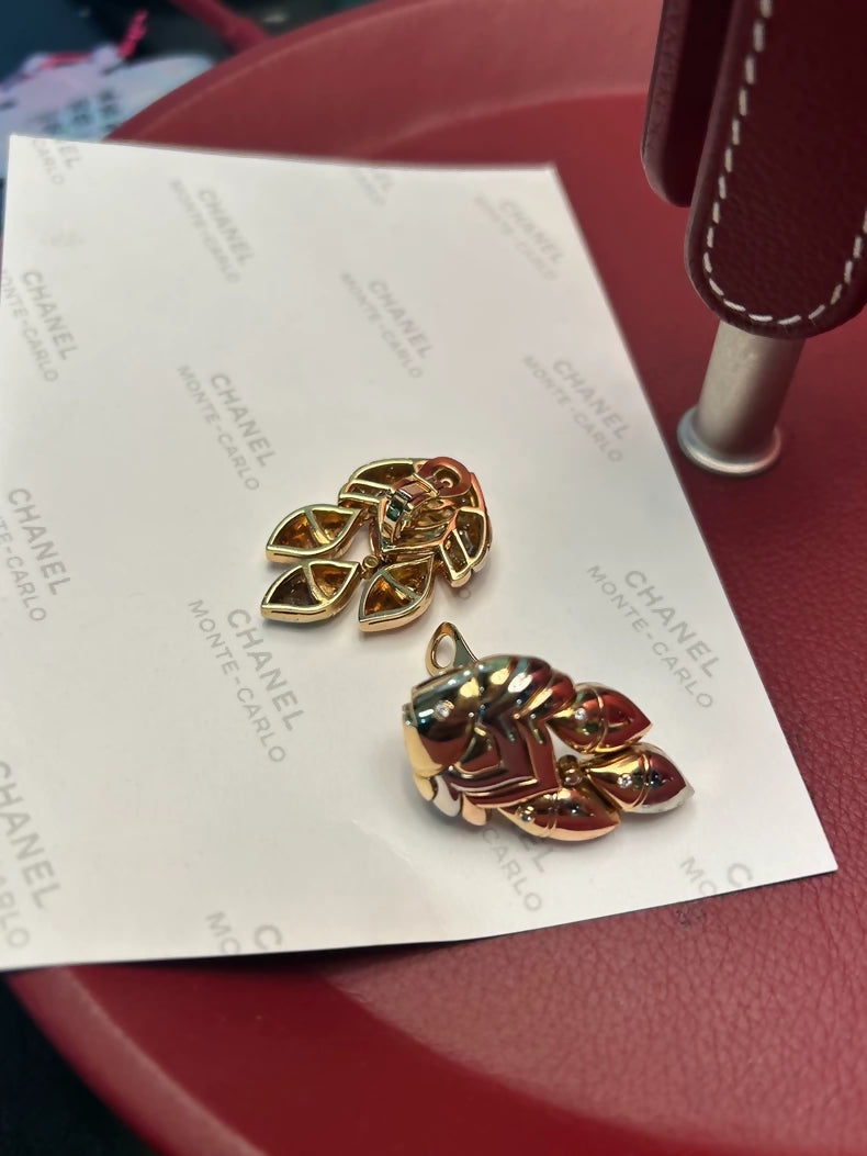 bvlgari Antique Fish Collection Tricolor Gold Earrings