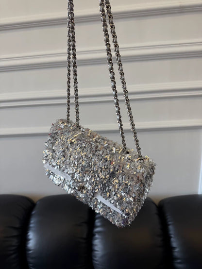 Chanel Spring/Summer 2025 mini CF bag in silver sequins