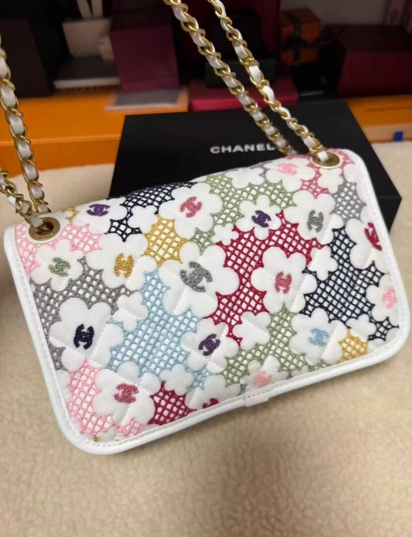 Chanel Spring 2024 White & Multicolor Floral Embroidered Classic