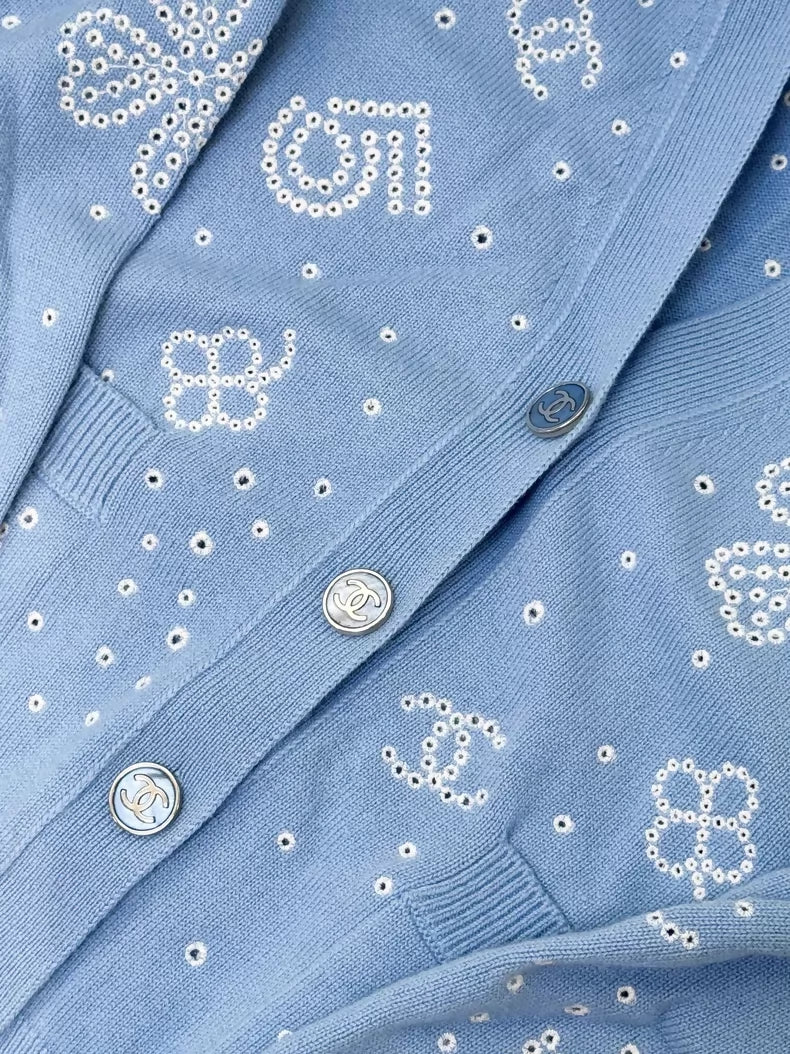 Chanel 23P blue cashmere knit cardigan