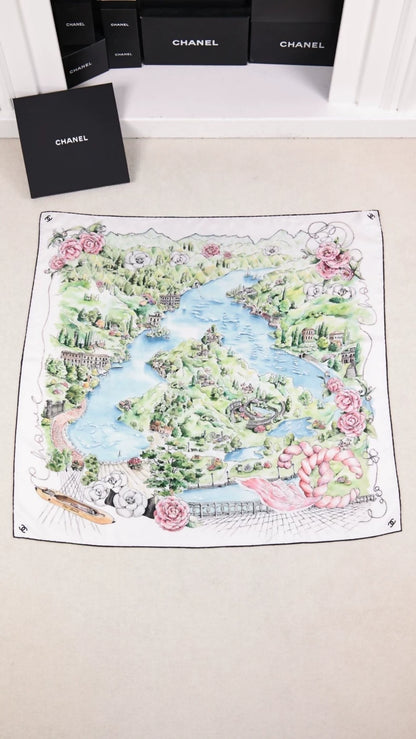Chanel 26C Cruise Collection, Lake Como, Italy, Estate de Estoril silk scarf