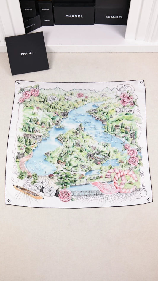 Chanel 26C Cruise Collection, Lake Como, Italy, Estate de Estoril silk scarf