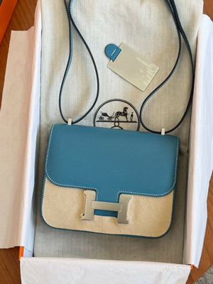 Hermès Constance 19 Bleu Jean / Denim Blue Leather with Palladium Hardware