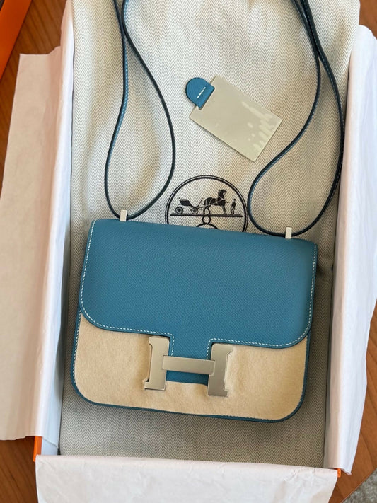 Hermès Constance 19 Bleu Jean / Denim Blue Leather with Palladium Hardware