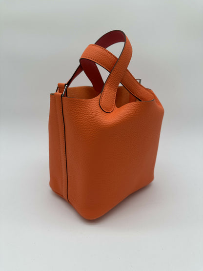 Hermès Picotin 18 Éclat Clemence / Swift Orange Minium / Rose Azalée PHW W 2024