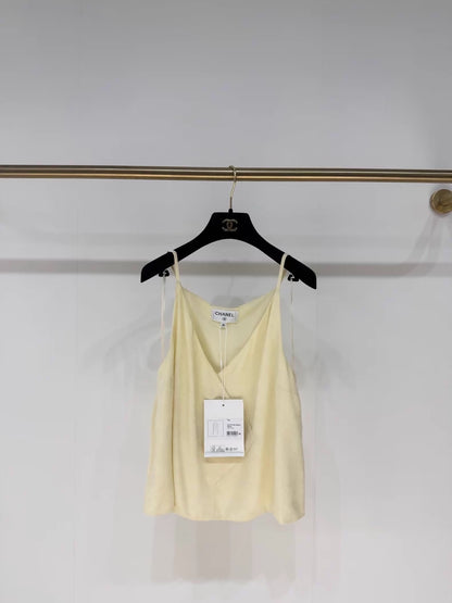 Chanel 23S pale yellow double C print silk camisole top