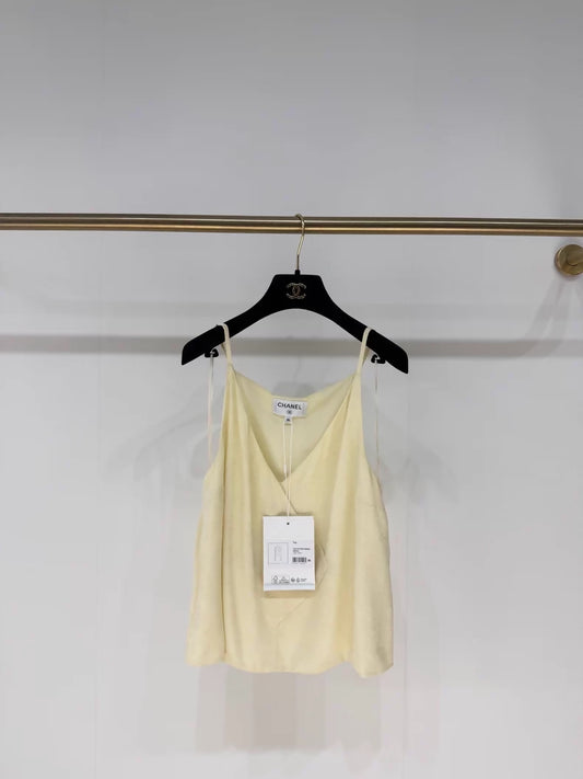 Chanel 23S pale yellow double C print silk camisole top