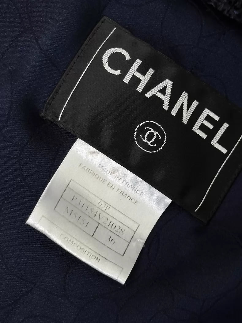 Chanel 07P blue-black plaid tweed jacket & dress set