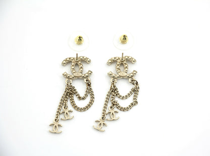 Chanel A13P Rhinestone Imitation Pearl Pink Pendant Stud Earrings
