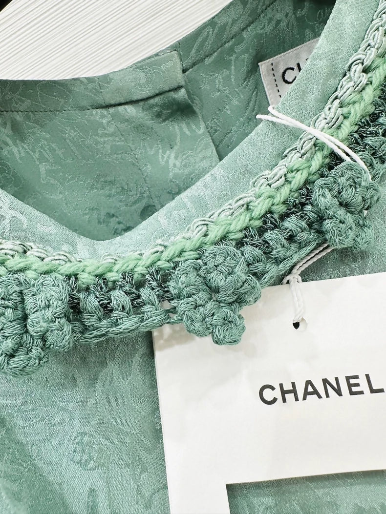 Chanel 24b green tweed top and skirt set