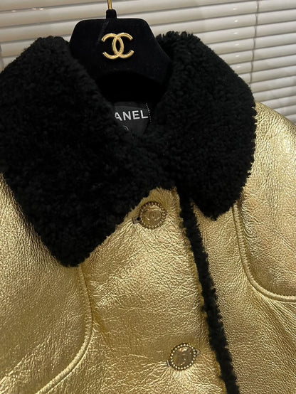 Chanel 22B Black and gold shearling coat