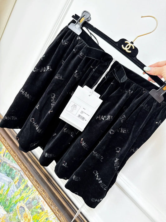 Chanel 22b black velvet sequinned mini skirt