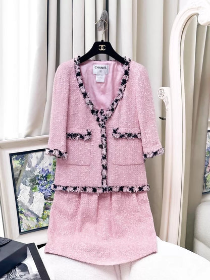 Chanel 07P Pink Tweed dress and jacket set