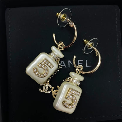 Chanel 22s Pearl White No. 5 perfume bottle pendant earrings