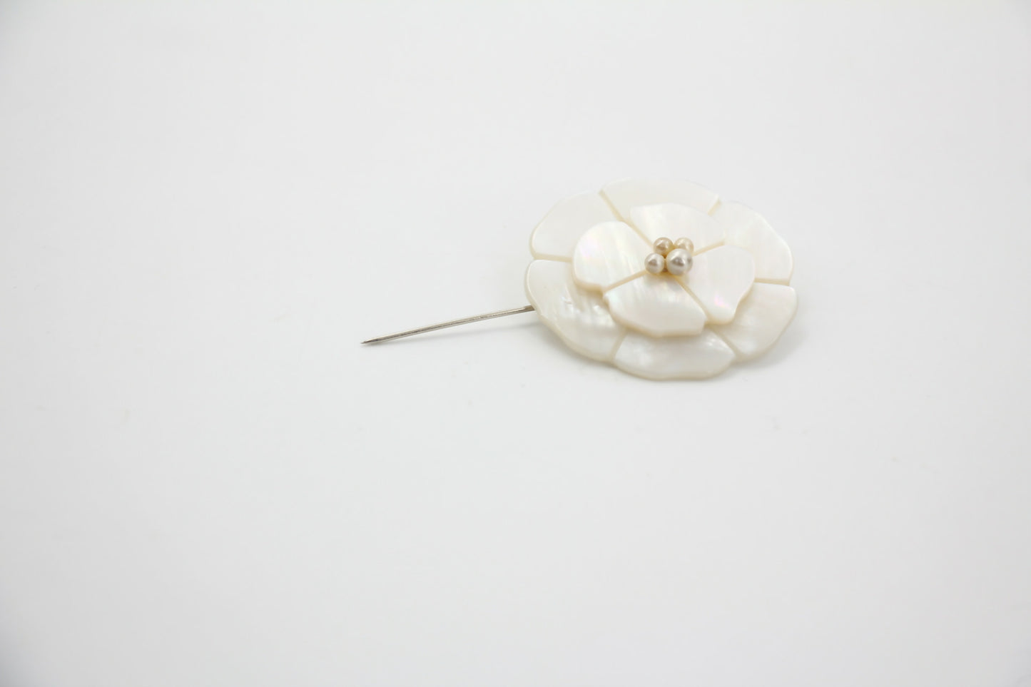 Chanel 98A Mother-of-Pearl Camellia Imitation Pearl Petal Brooch