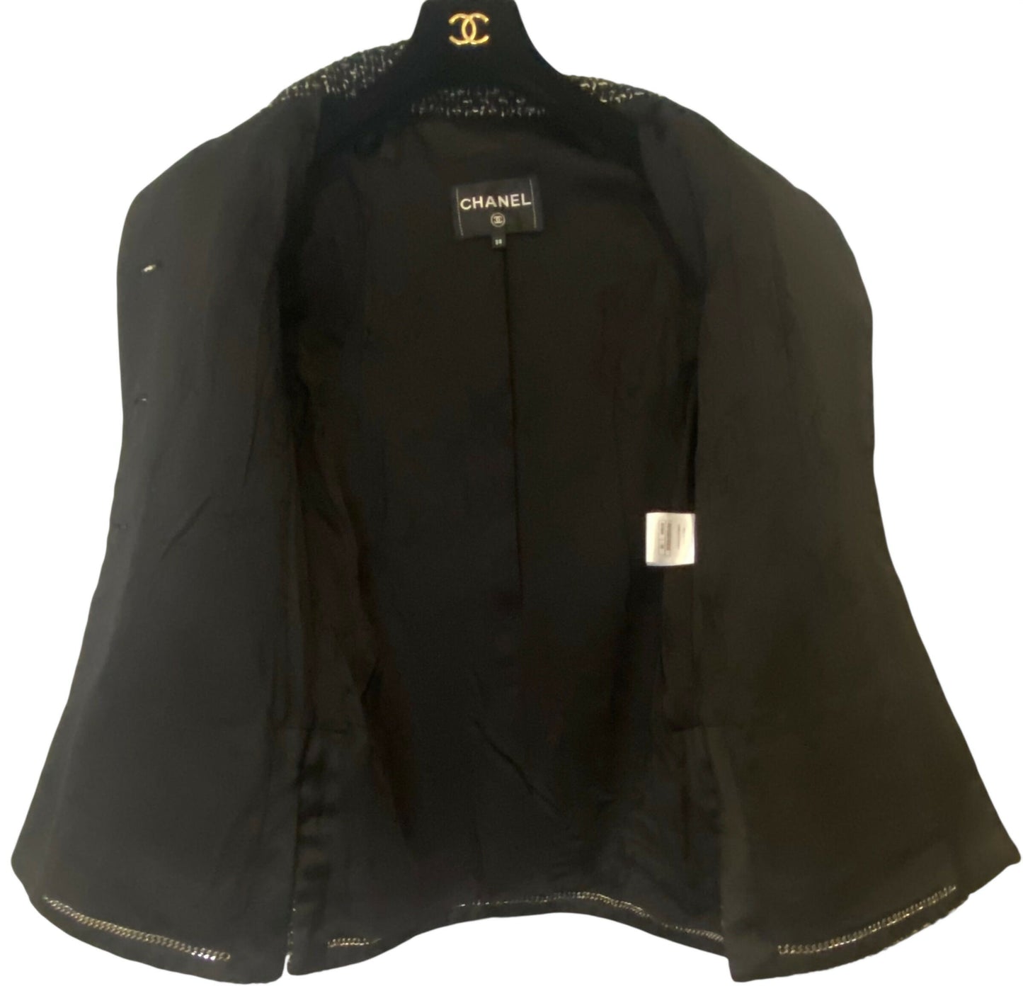 Chanel 17A Space Station Black White Ecru Metallic Fantasy Tweed Jacket FR 38