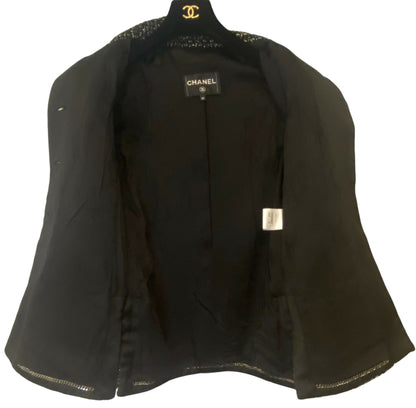 Chanel 17A Space Station Black White Ecru Metallic Fantasy Tweed Jacket FR 38