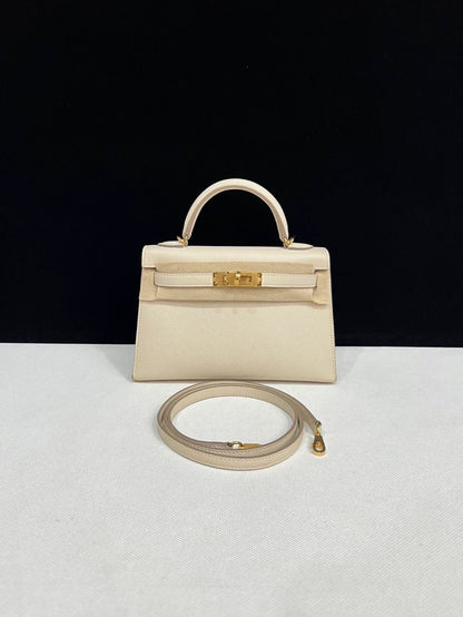 Hermes Mini Kelly 20 craie Epsom leather gold hardware