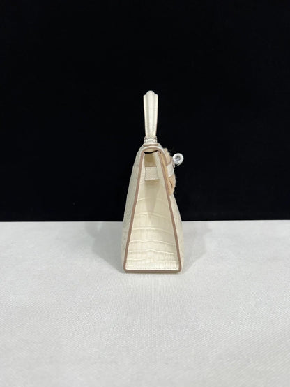 Hermes Mini Kelly 20 Cream White matte Crocodile Leather palladium hardware