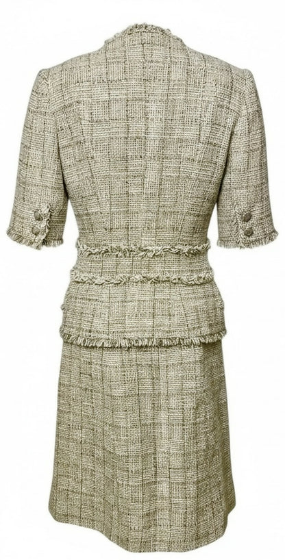 Chanel 10P Fantasy Tweed Beige Metallic Gold Jacket Skirt Suit Set FR 42/44