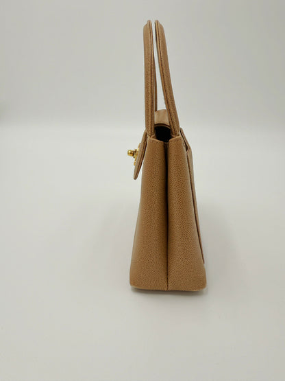 Chanel 1998 Series 5 Vintage Beige Caviar Leather Micro Kelly Bag