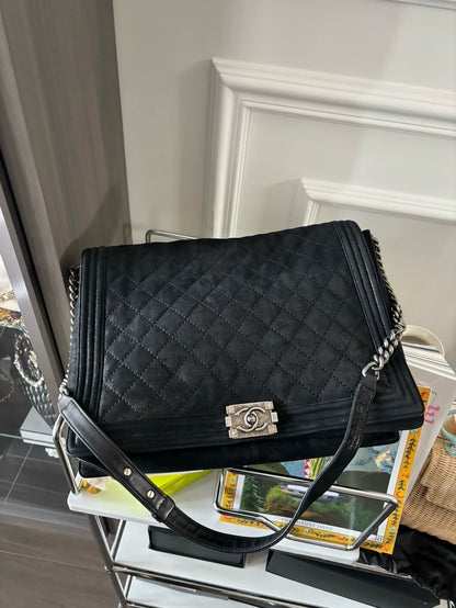 Chanel black matte suede Le Boy XXL