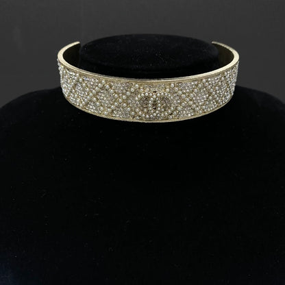 Chanel 21K heavy pearl rhinestone wide choker necklace