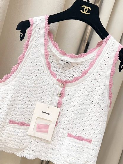 Chanel 24P Pink and White Knitted top