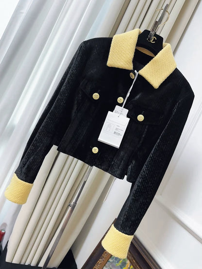 Chanel 22B Black and Yellow velvet javket