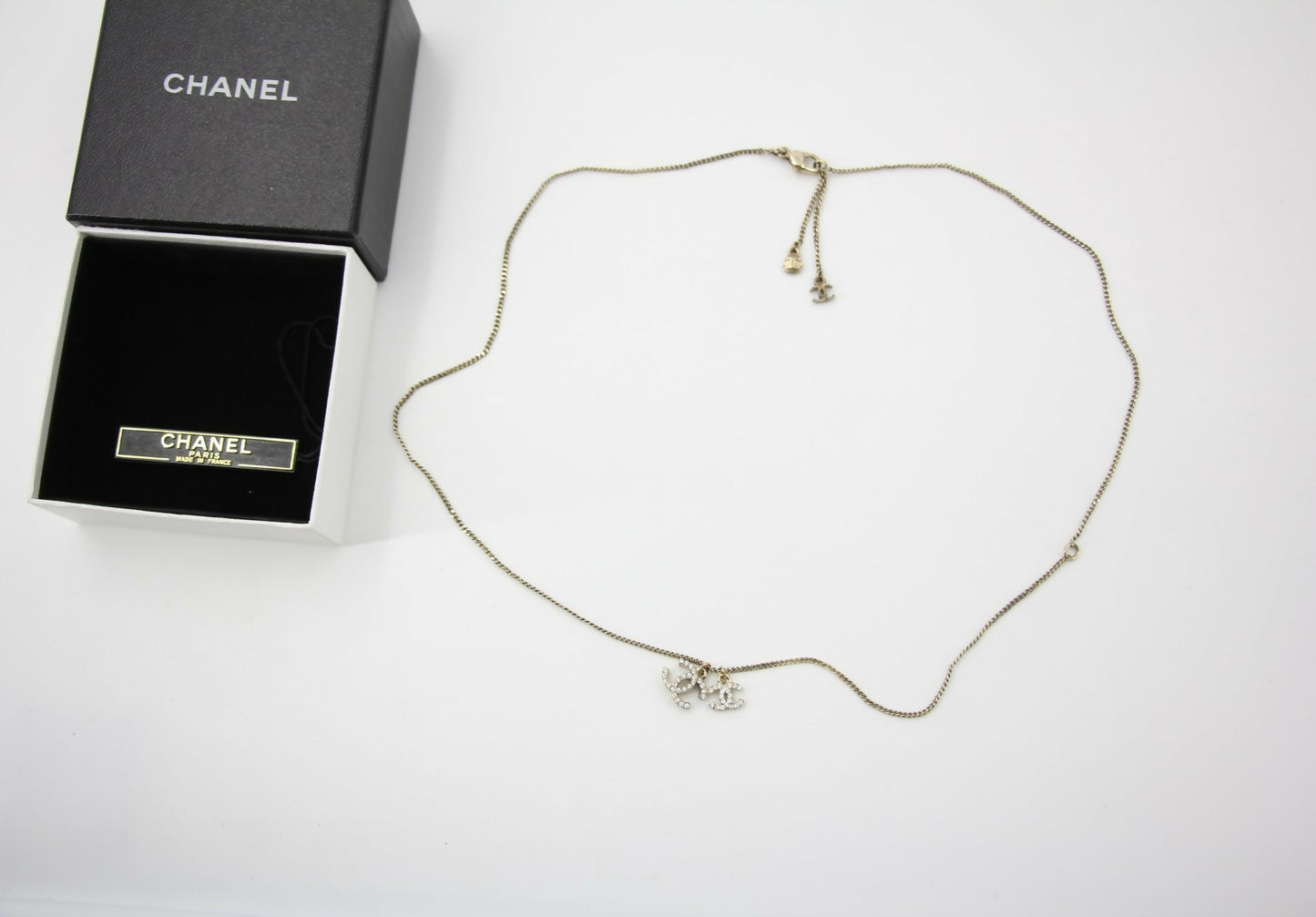 Chanel Vintage 09P Rhinestone Two CC Necklace