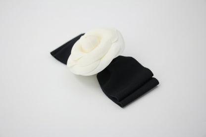 Chanel Vintage 81-85 Fabric Ribbon Black Camellia Brooch
