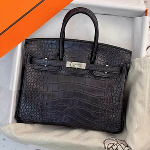 Hermès Birkin 25 Black Matte Alligator Leather Palladium Hardware
