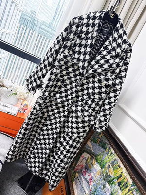 Chanel 19K black & white Houndstooth Long Coat