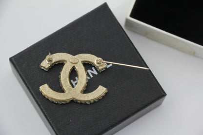 Chanel A12A Rhinestone Beige CC Brooch
