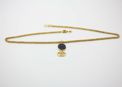 Chanel Vintage 95A Lapis Lazuli Marble Blue Oval Pendant Gold Plated Necklace
