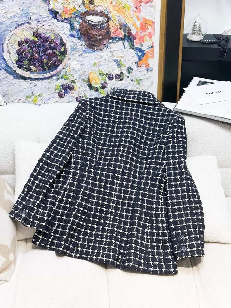 Chanel 18A blue and white checked tweed jacket