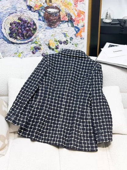 Chanel 18A blue and white checked tweed jacket
