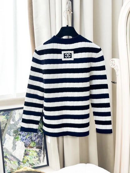 Chanel 26C blue and white striped cashmere top