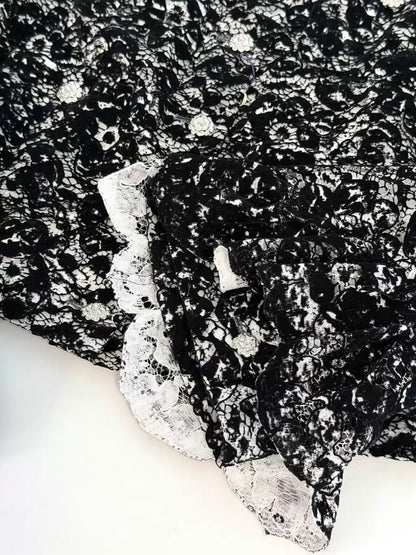 Chanel 25A black white Camellia lace jacket