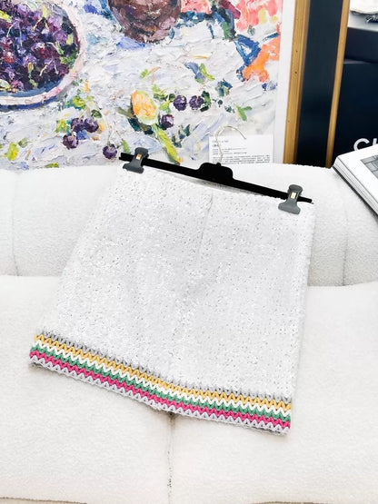Chanel 22S white sequined tweed skirt