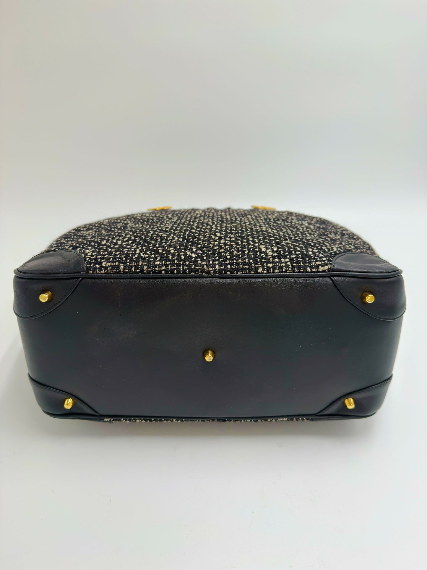 Chanel 1992 Half Moon Top Handle Bag – Black Tweed & Leather with Gold Hardware