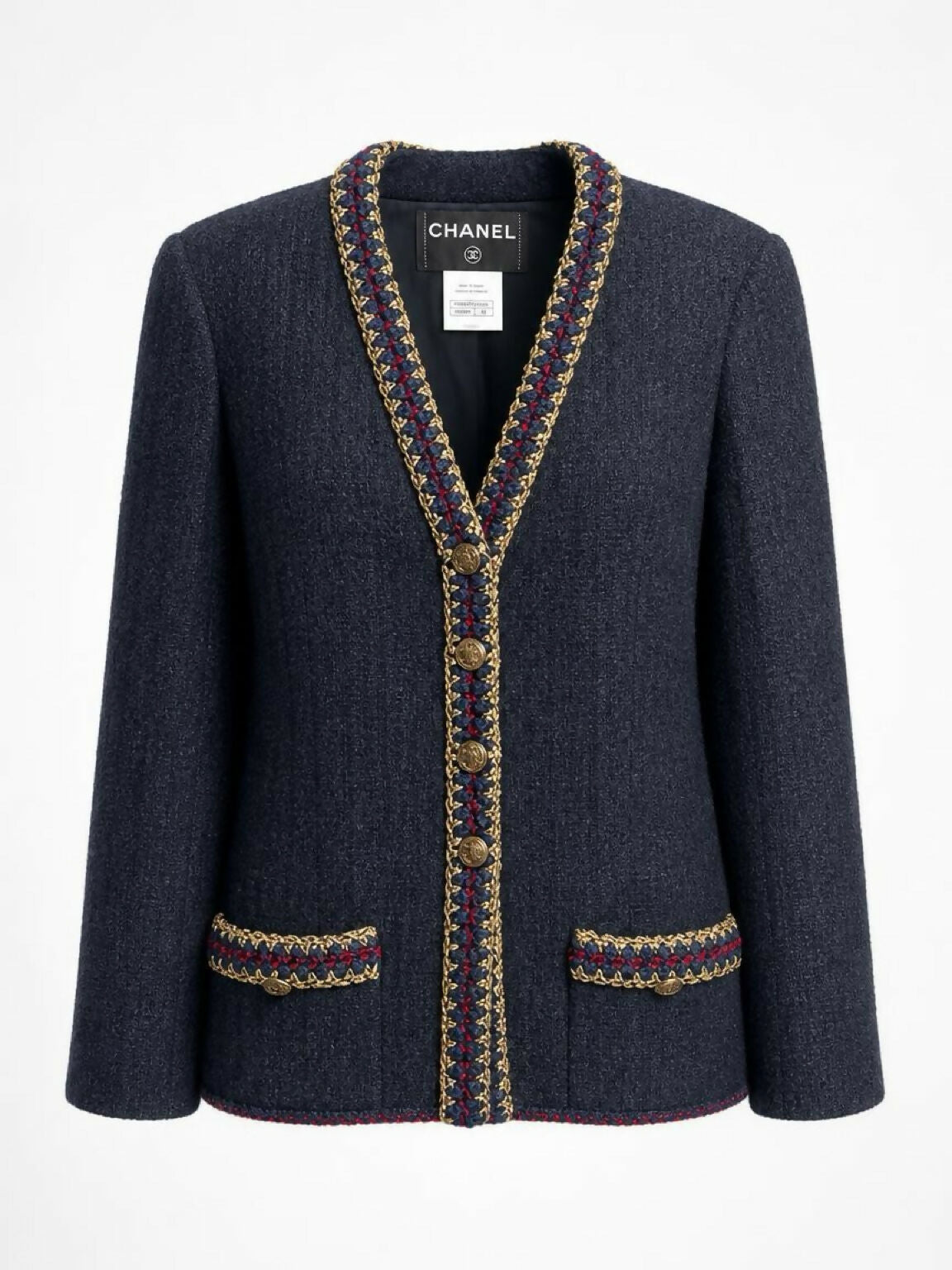 CHANEL 10A BLACK TWEED BRAIDED TRIM JACKET