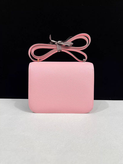 Hermes Constance 19 Pink rose sakura goat leather palladium hardware